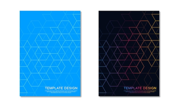 Abstract geometric covers and brochures with isometric vector blocks and polygon shape patterns