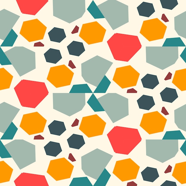 Abstract geometric seamless pattern with different hexagons. Mosaic, tile background
