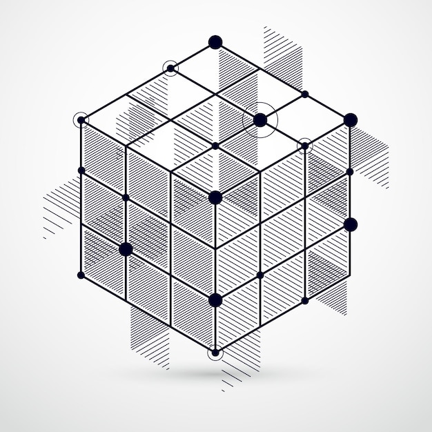 abstract geometric vector black and white background with cubes and other elements. composition of cubes, hexagons, squares, rectangles and abstract elements. perfect background for your designs