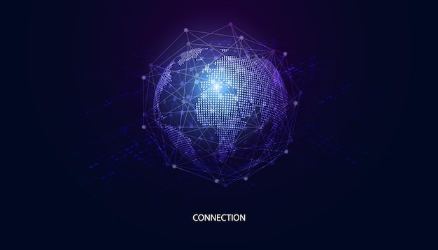 abstract global dot network circle digital connection and communication futuristic on blue