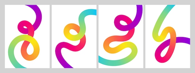 Abstract gradient with 3D curved color lines on white for vector posters and print designs