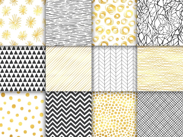 abstract hand drawn geometric simple minimalistic seamless patterns set