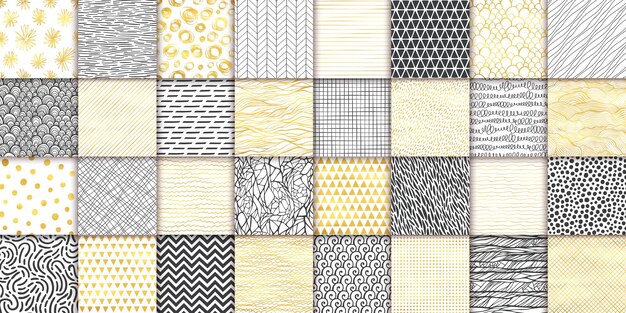 abstract hand drawn geometric simple minimalistic seamless patterns set