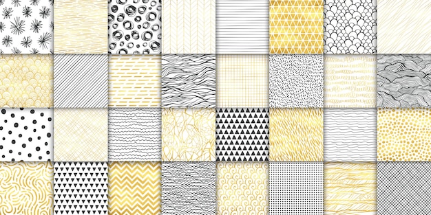 abstract hand drawn geometric simple minimalistic seamless patterns set