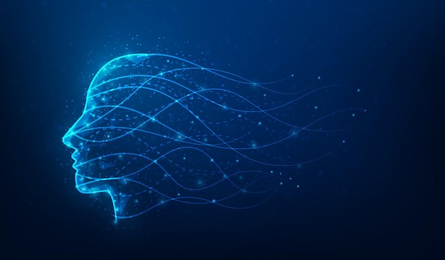 abstract head human and brain artificial intelligence technology on blue background