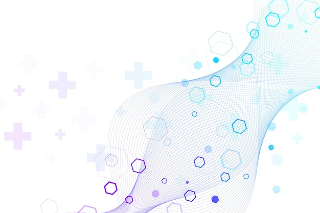 Abstract hexagonal background with waves. Hexagonal molecular structures. Futuristic technology background in science style. Graphic hex background for your design. Vector illustration.