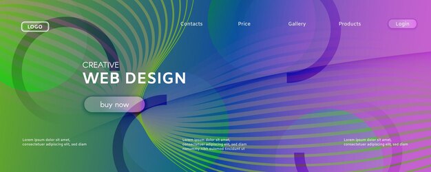 Abstract landing page template with wave lines and geometric sha