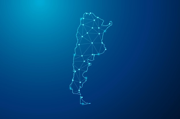 abstract mash line and point with map of argentina polygonal network line vector.