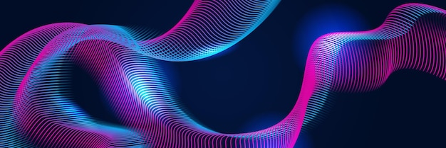 abstract red blue and pink purple gradient wave particle background flow wave with line landscape digital data structure future mesh pattern point visualization technology vector illustration