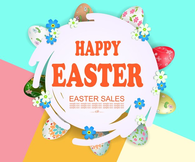 abstract round frame, easter eggs with a pattern, a composition of pastel shades.