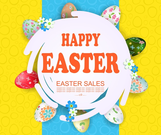 abstract round frame, easter eggs with a pattern, composition in blue