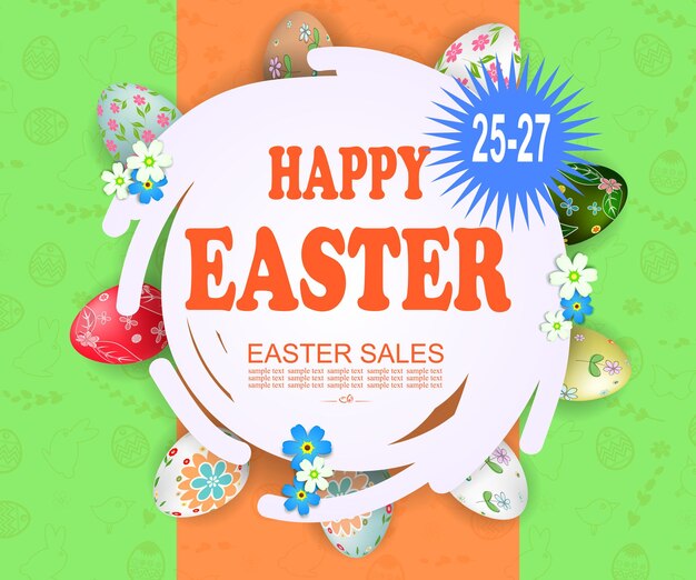 abstract round frame, easter eggs with a pattern, composition of green and brown shades.