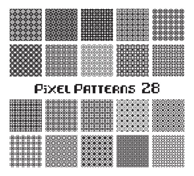 Abstract seamless pattern in pixel style Set geometric design background