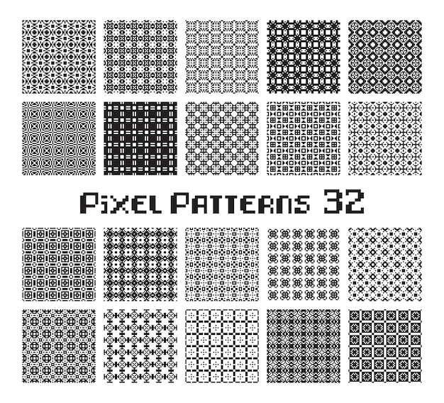 Abstract seamless pattern in pixel style Set geometric design background
