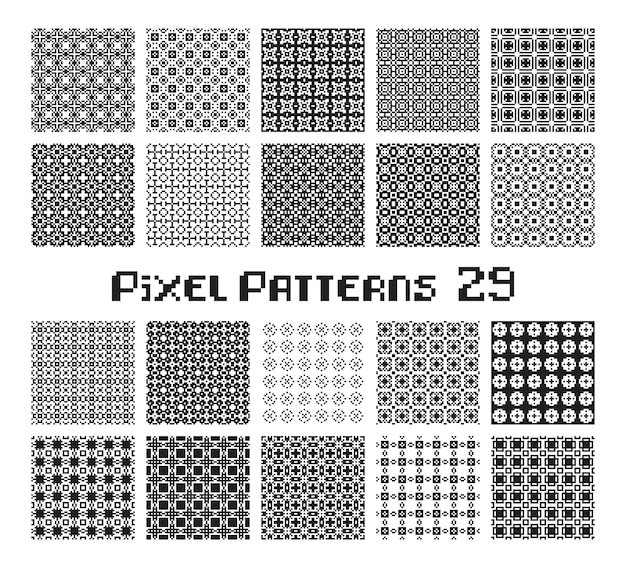 Abstract seamless pattern in pixel style Set geometric design background