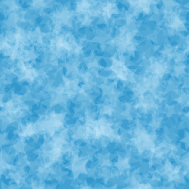 Abstract seamless pattern of randomly distributed translucent stars in light blue colors
