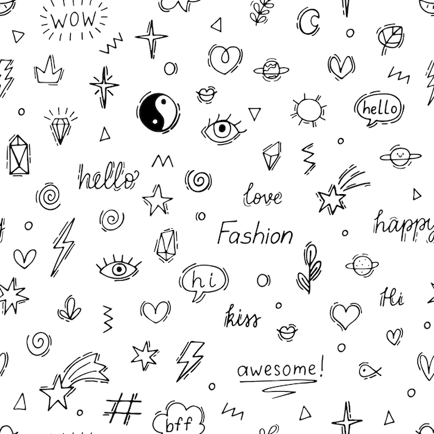 Abstract seamless pattern with doodle boho elements Hand drawn background with old school tattoo design Sketch