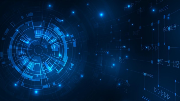 Abstract technology circle circuit board with line circuit innovation concept on dark background