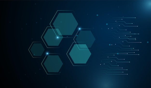 Abstract technology polygons shape elegant blue light lines on dark background with lighting effect