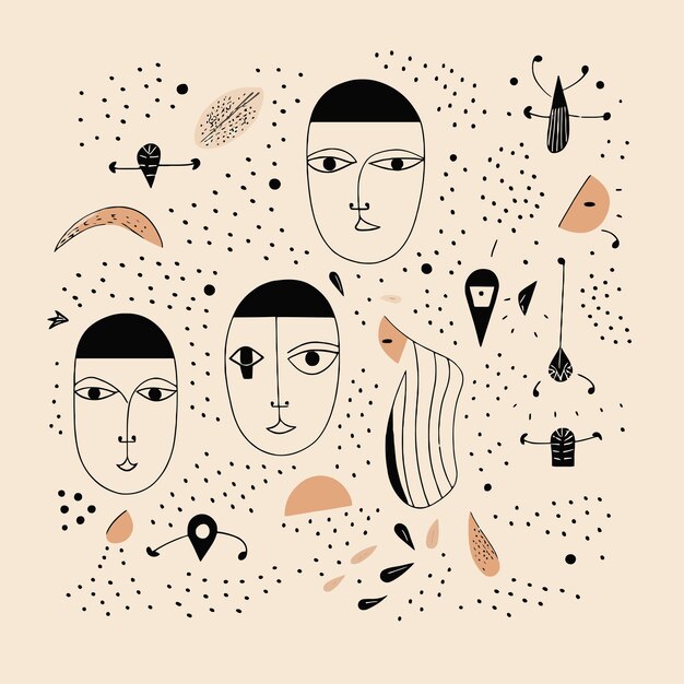 abstract vector hand drawn illustration in concept of lady faces