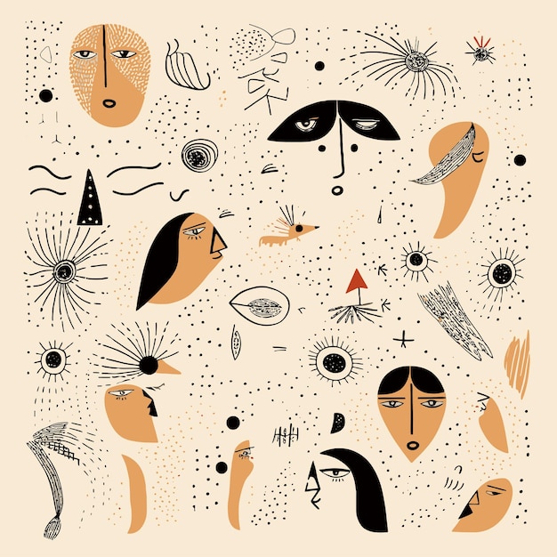 abstract vector pattern with human faces and playful shape