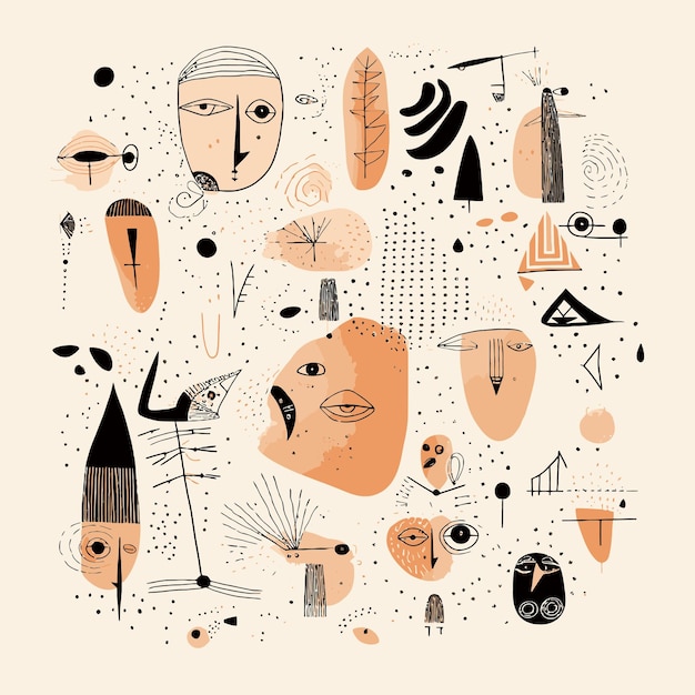 abstract vector pattern with human faces and playful shape