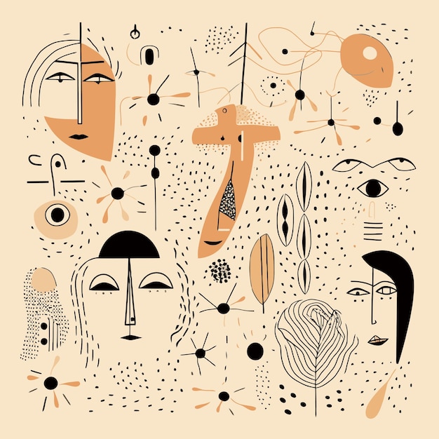 abstract vector pattern with human faces and playful shape