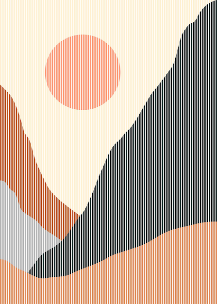 Abstract vertical art of mountains in the morning with sunrise