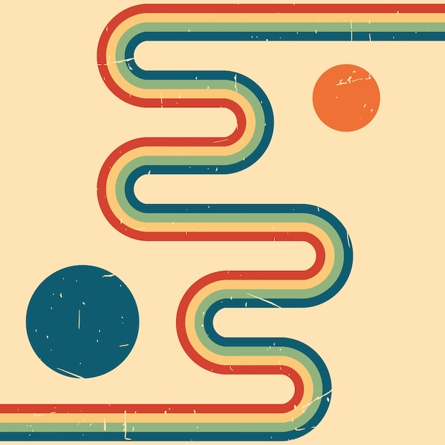 Abstract vintage retro background Twisted wavy rainbow and circles