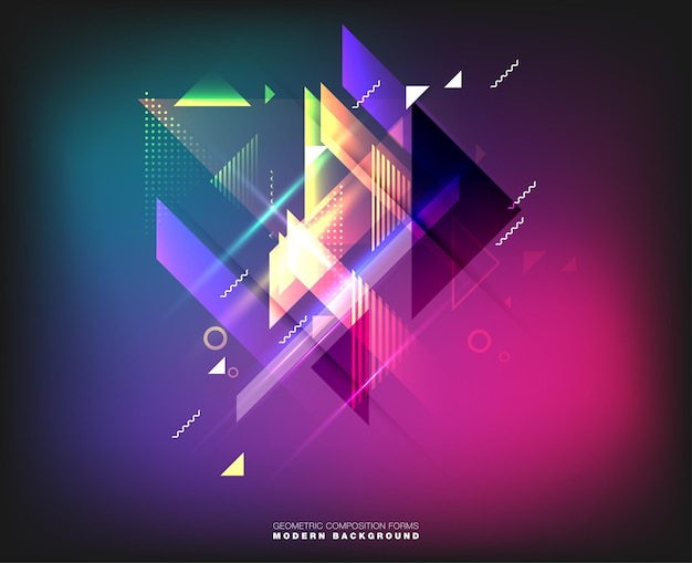 Abstraktní geometrické složení tvoří moderní pozadí s dekorativními trojúhelníky a sada vektorových ilustrací vzorů pozadí