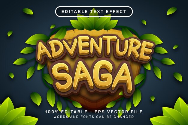 adventure saga 3d text effect and editable text effect with shield and leaf illustration