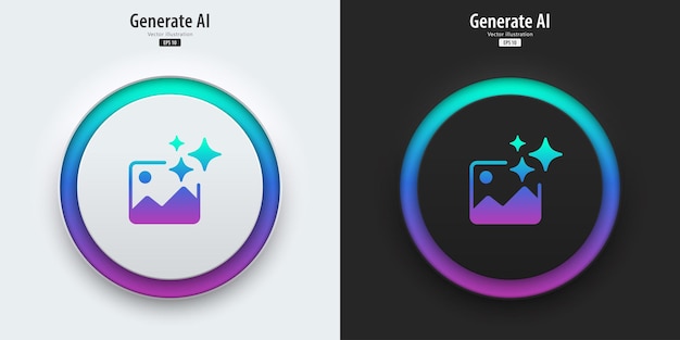 AI generate image icon A set of buttons with symbols Image enhancement improved quality generated Artificial intelligence technology concept Neumorphism style UI UX design Vector illustration