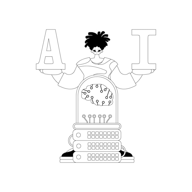 AI man and server AI concept vector straight look
