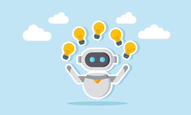ai robot juggling several lamps illustration of ai capable of providing multiple business idea alternatives
