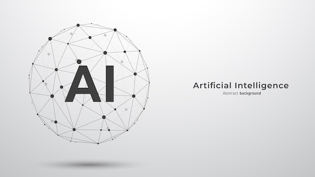 AI text on spheres of dots and lines connection Futuristic AI global network connection Artificial intelligence and machine learning technology concept Science tech background vector illustration