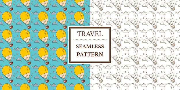air balloon seamless pattern thin line icon vector