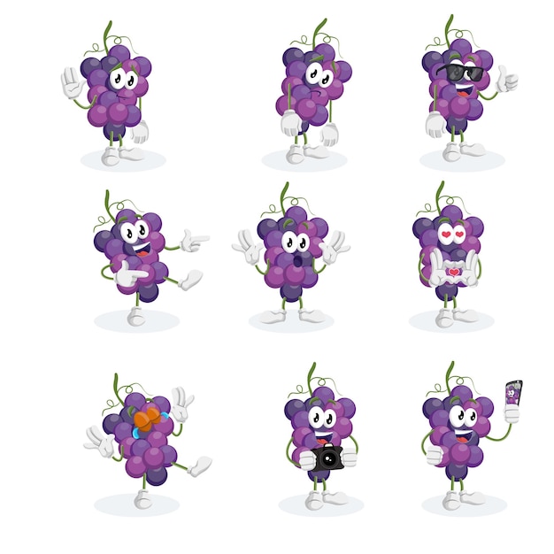 all set grape cartoon mascot