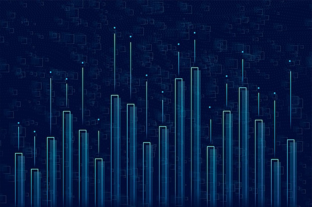 An abstract digital background with a dark blue color palette featuring a gridlike pattern of intersecting lines and dots
