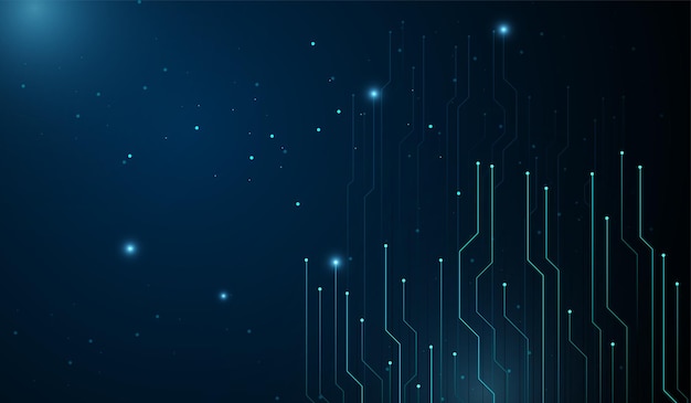 an abstract technology futuristic design with glowing blue circuit like lines on a dark background