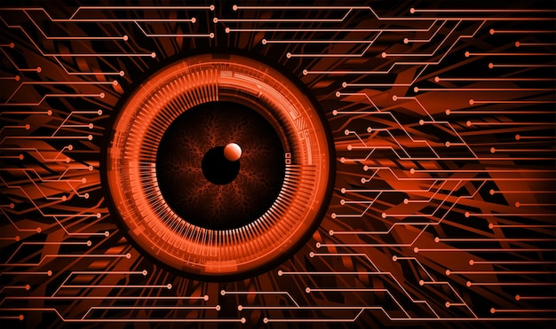 An eye with a circuit board in the background