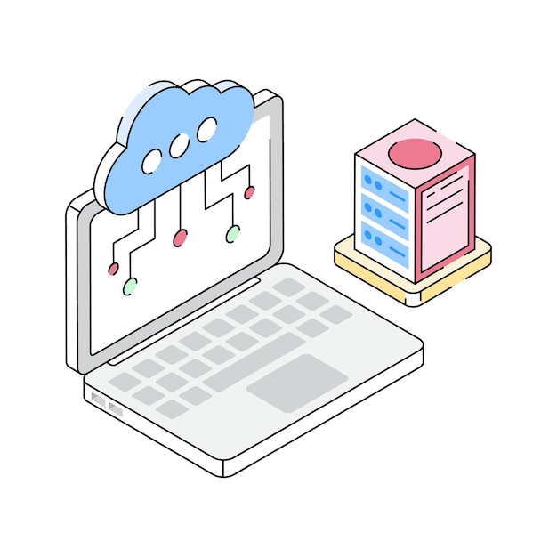 an icon of cloud computing designed in isometric style