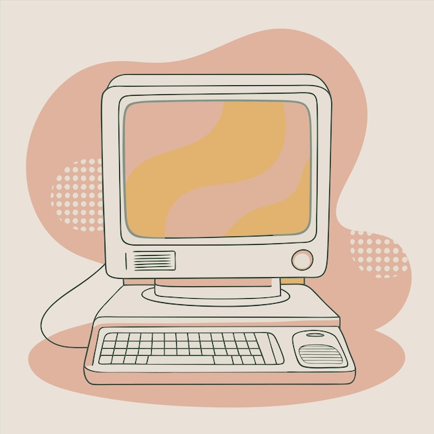 an old computer with a pink background and a pink background