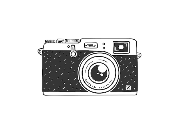 Analog camera Retro handdrawn camera Illustration in sketch style Vector image
