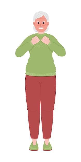 angry old woman with red face semi flat color vector character