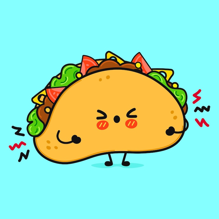 Vektor angry taco character vector hand drawn cartoon kawaii character illustration icon isolated on blue
