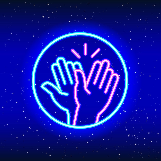 applaud and congratulate clap design in air with neon lights linear hand successpower design