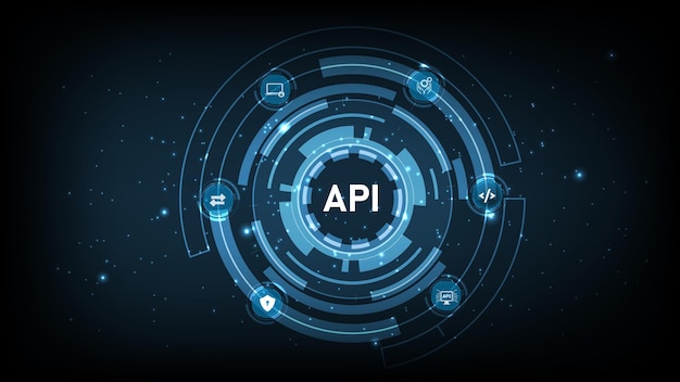 Application Programming Interface API Software development tools information technology modern technology internet and networking concepts on a dark blue background