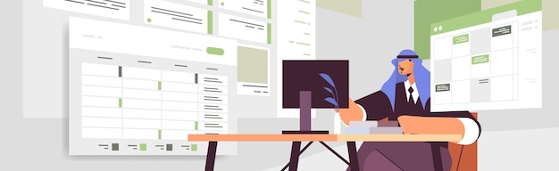 arabský podnikatel na pracovišti plánuje denní plánování schůzky v online kalendářové aplikaci plán agendy řízení času koncept horizontální portrét vektorová ilustrace