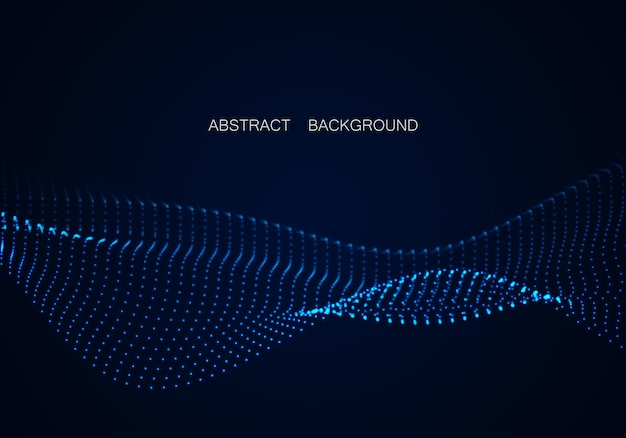 Array of glowing dots in the form of an abstract wave. Vector design element.Wave flow background