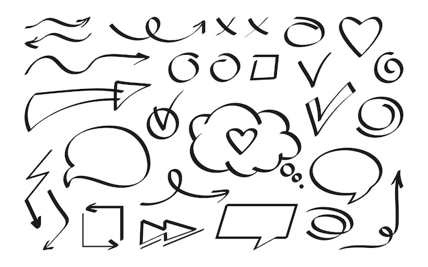 Arrow and speech bubble black design element set